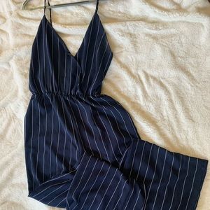 Blue and white striped jumpsuit